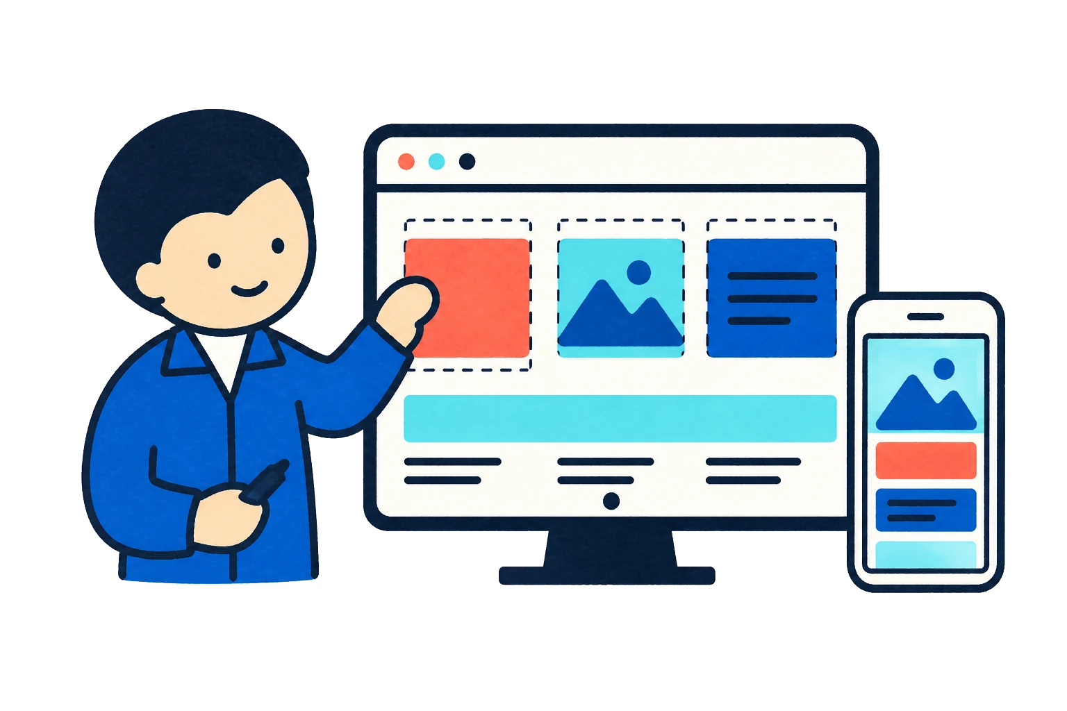 Webサイトの情報を設計する人物のイラスト